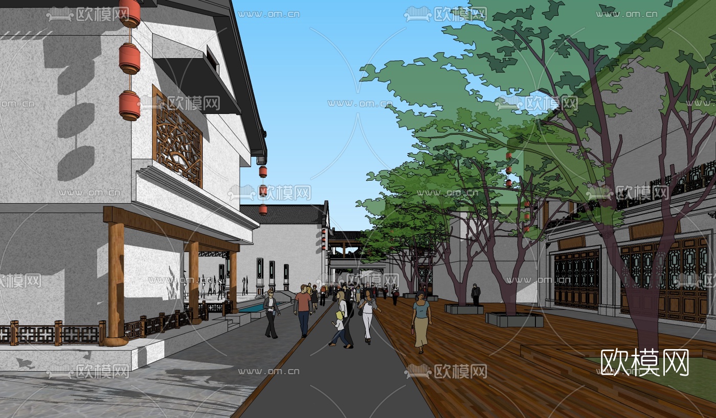中式民俗商业街su模型下载（渲染图1）