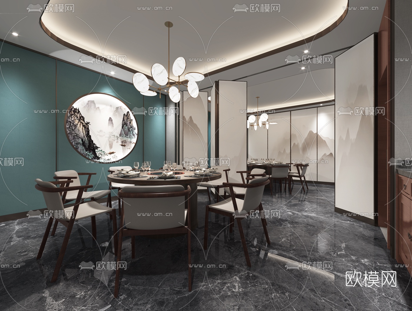新中式餐厅包房3d模型