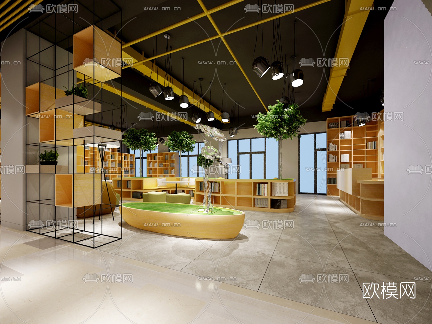 现代图书馆阅览区3D模型