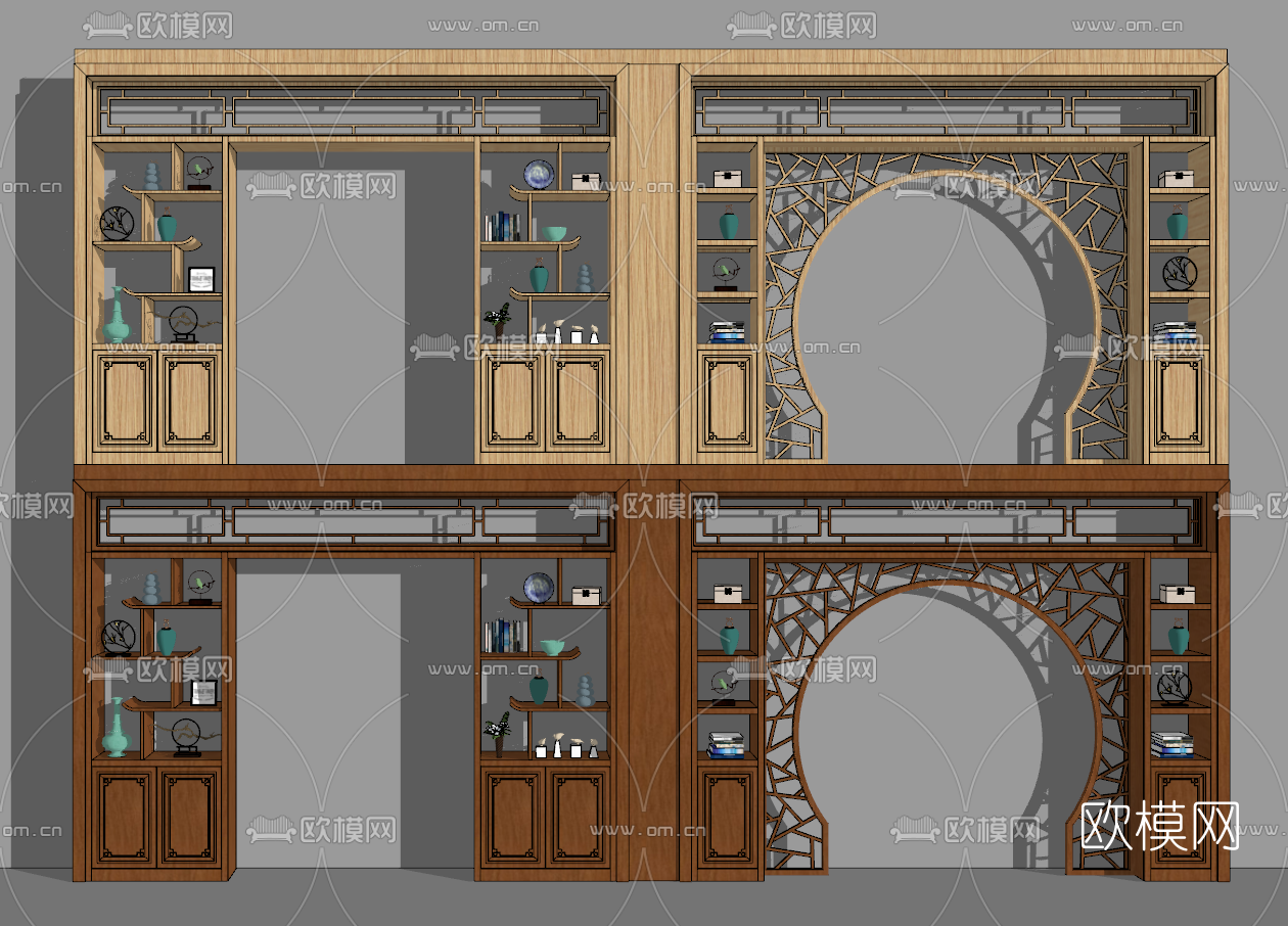 中式实木隔断博古架组合su模型下载