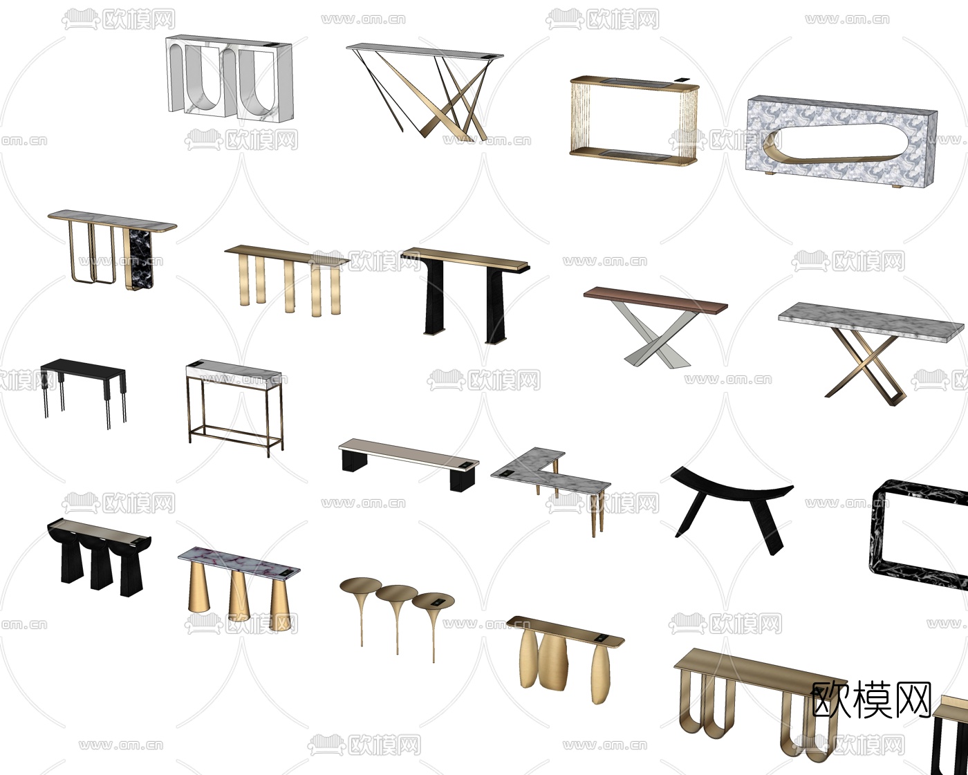 现代端景条案组合su模型下载（渲染图1）