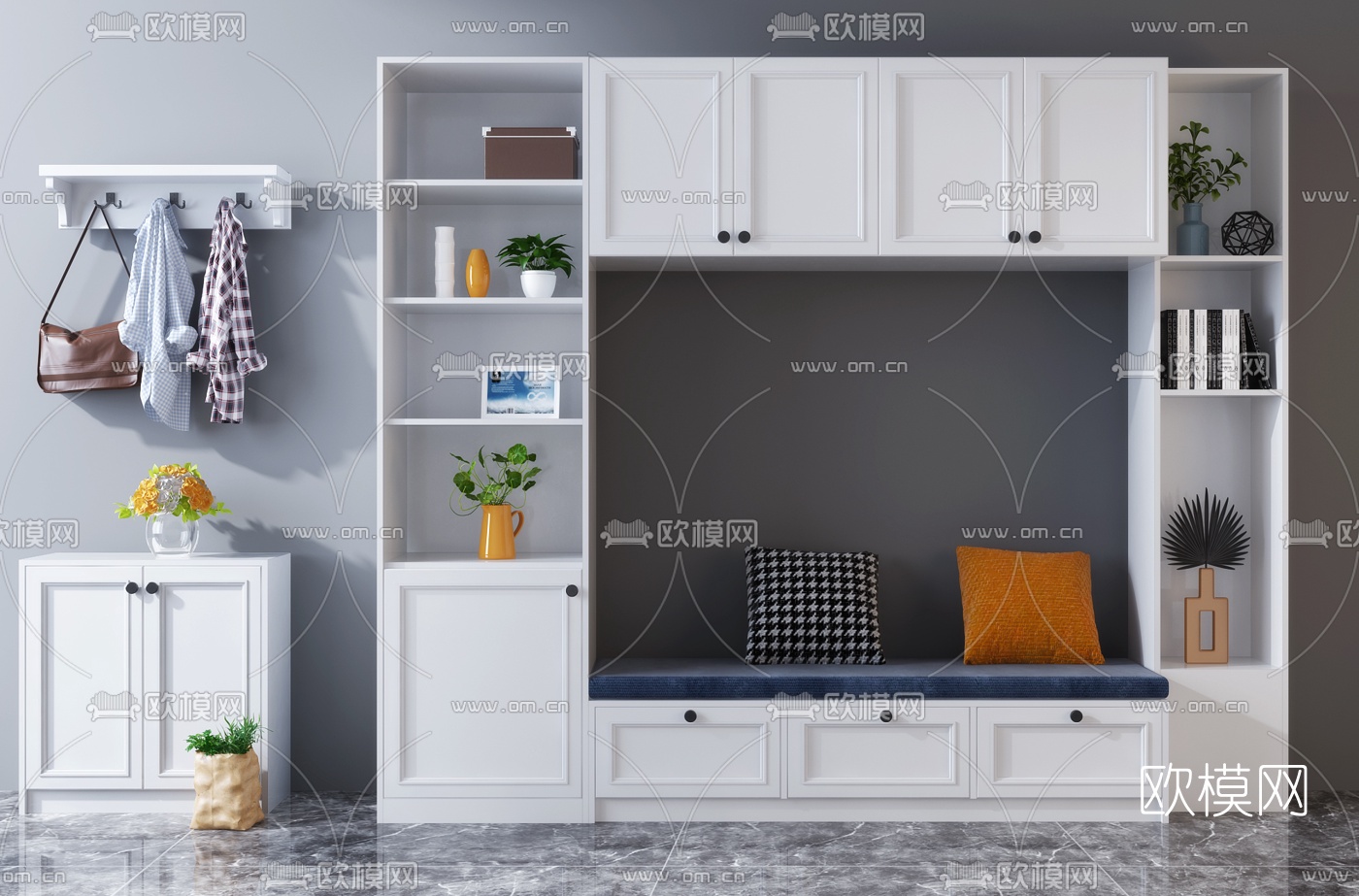 现代多功能鞋柜组合3d模型