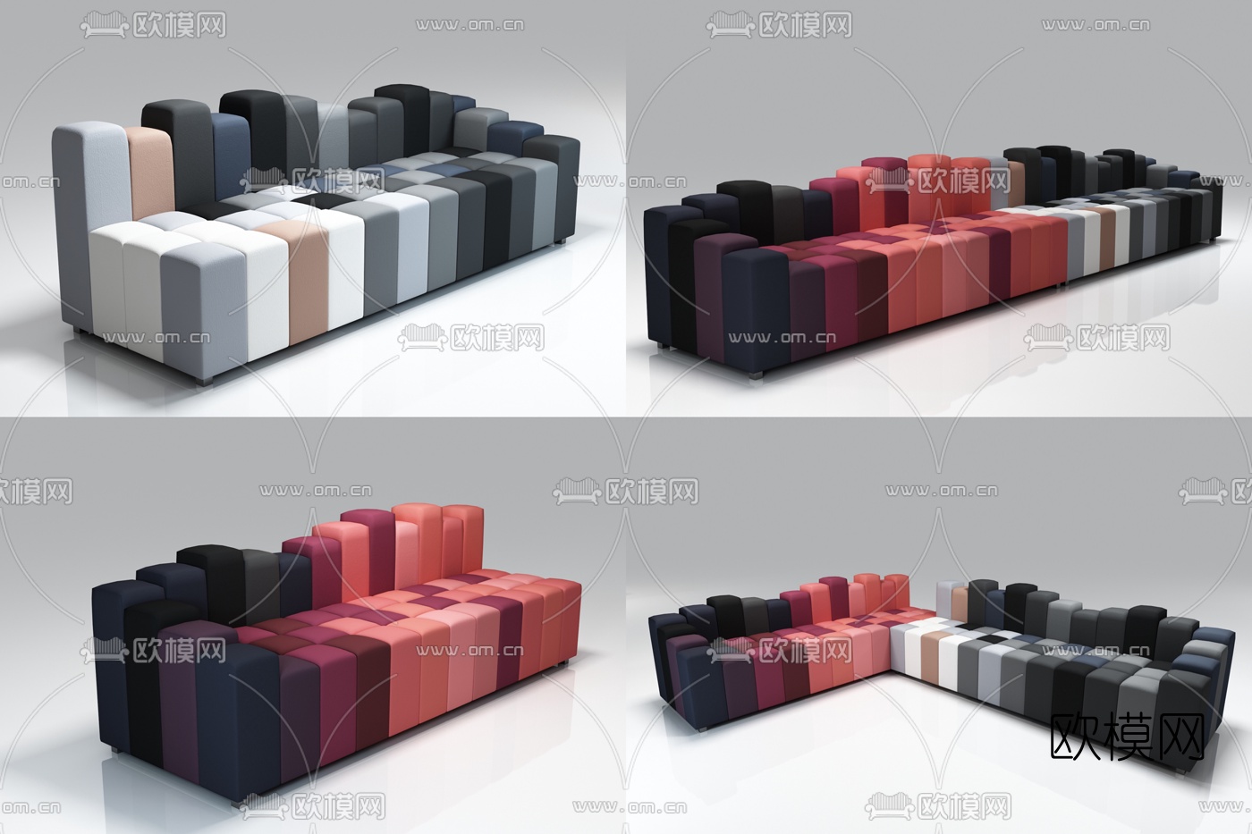 北欧时尚布艺拼接休闲沙发3d模型