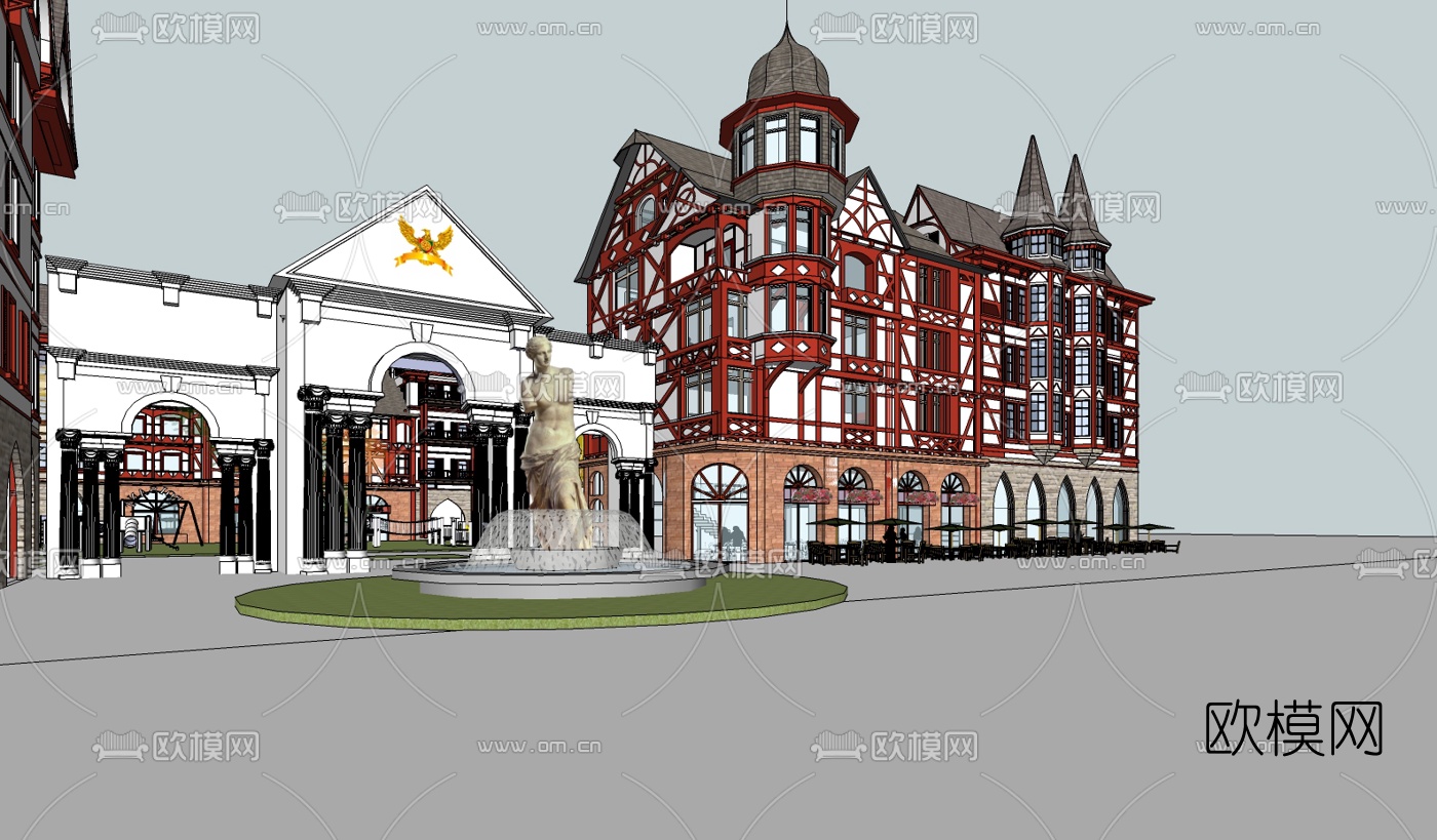 欧式商业街su模型下载（渲染图2）