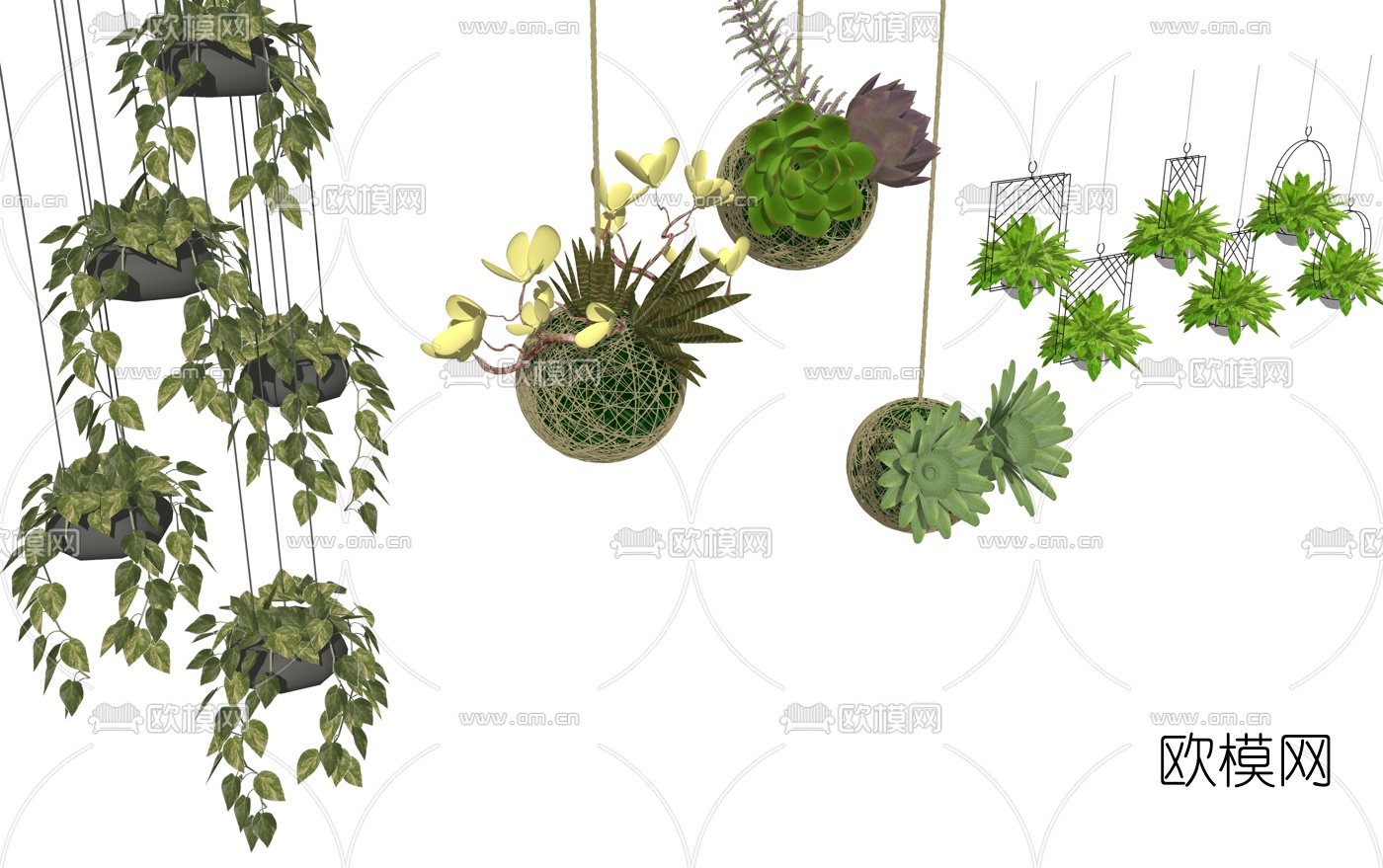  现代时尚吊篮植物盆栽组合su模型