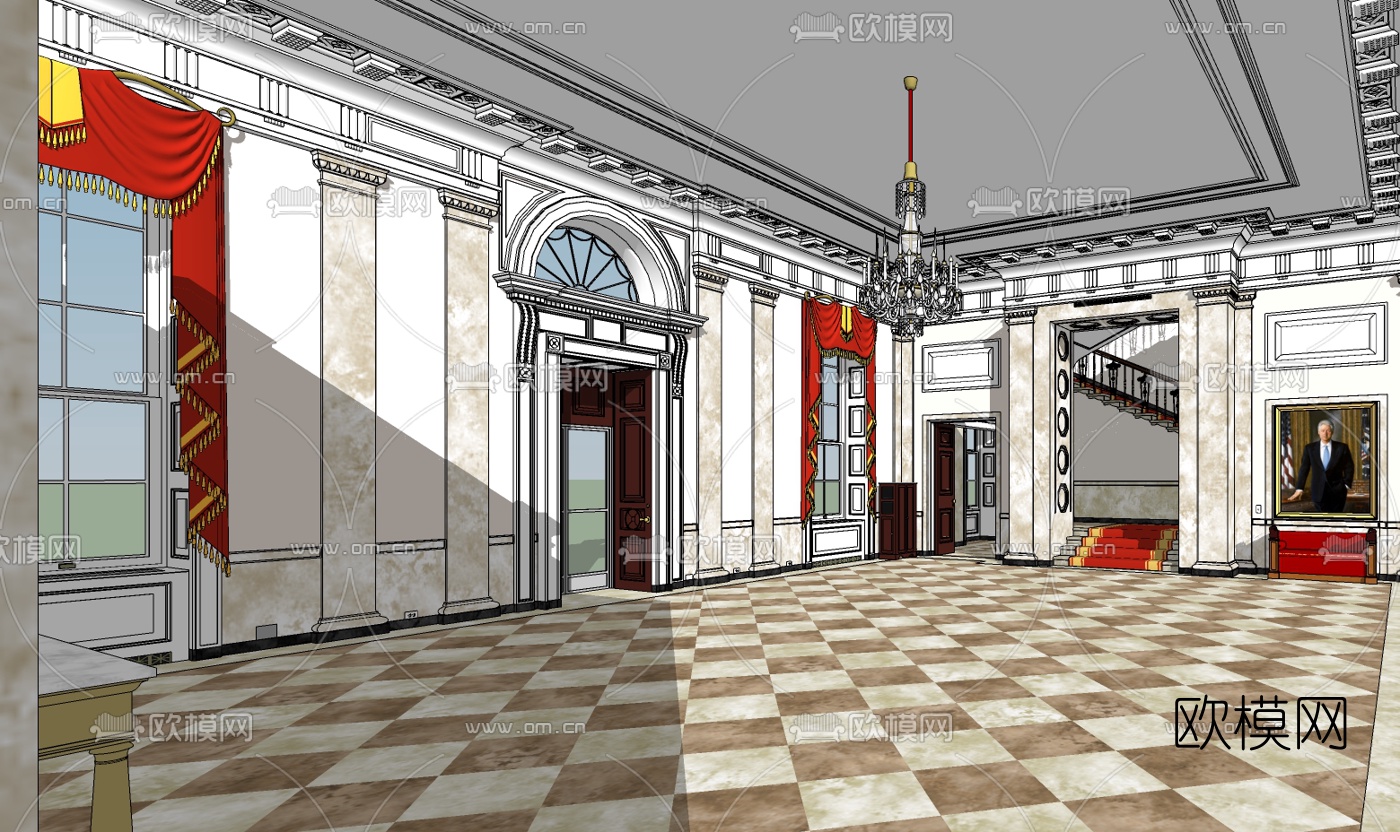欧式别墅大堂免费su模型下载