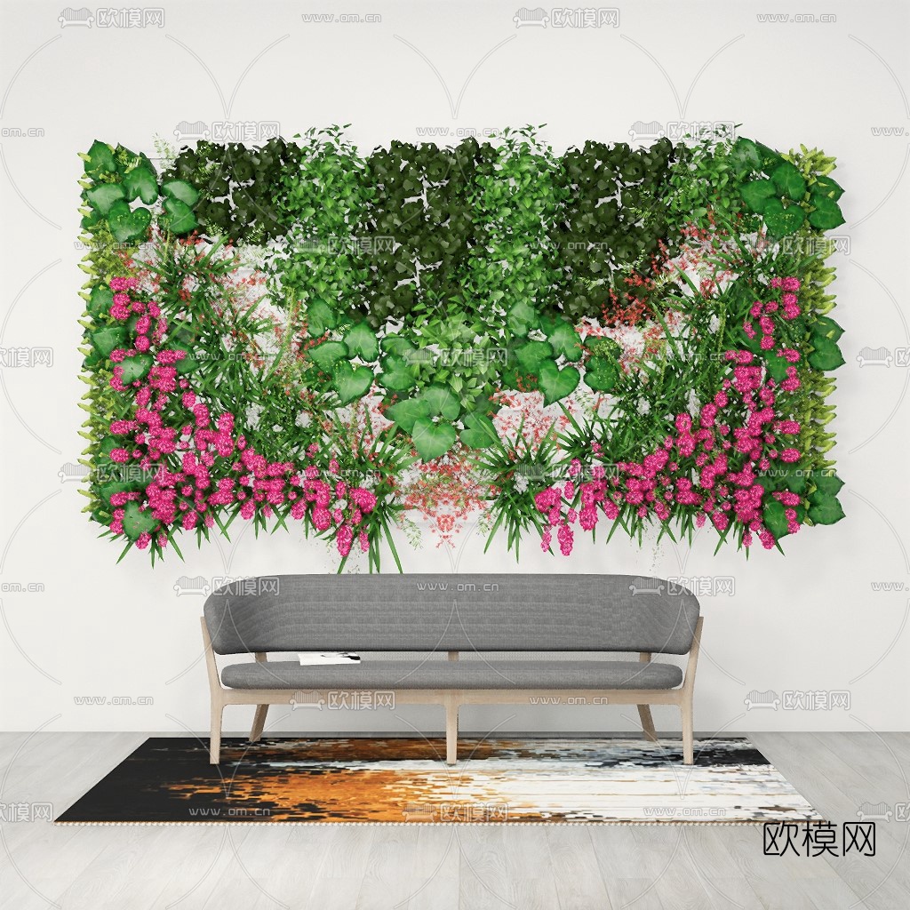 现代绿植背景墙su模型下载（渲染图1）