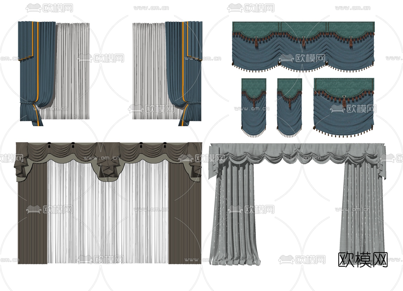 欧式布艺窗帘组合su模型下载