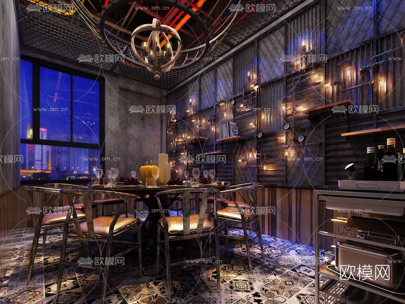 工业风主题餐厅3d模型