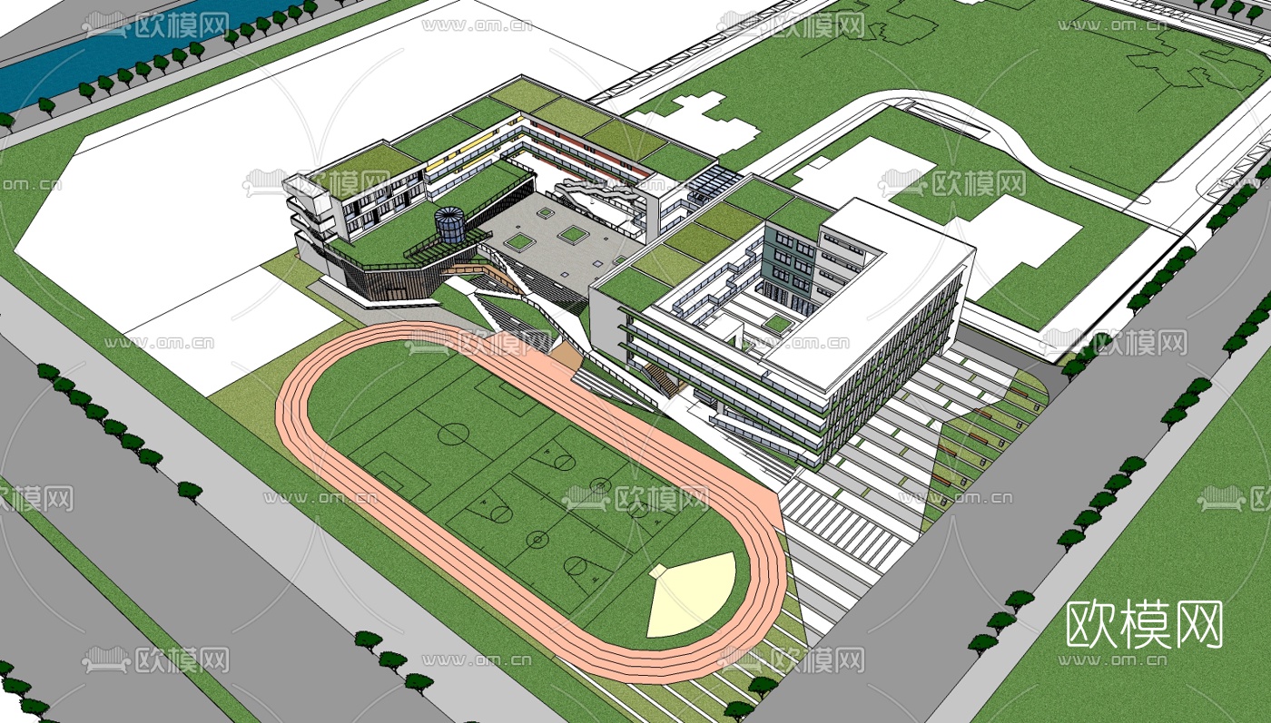 现代教学楼su模型下载（渲染图2）