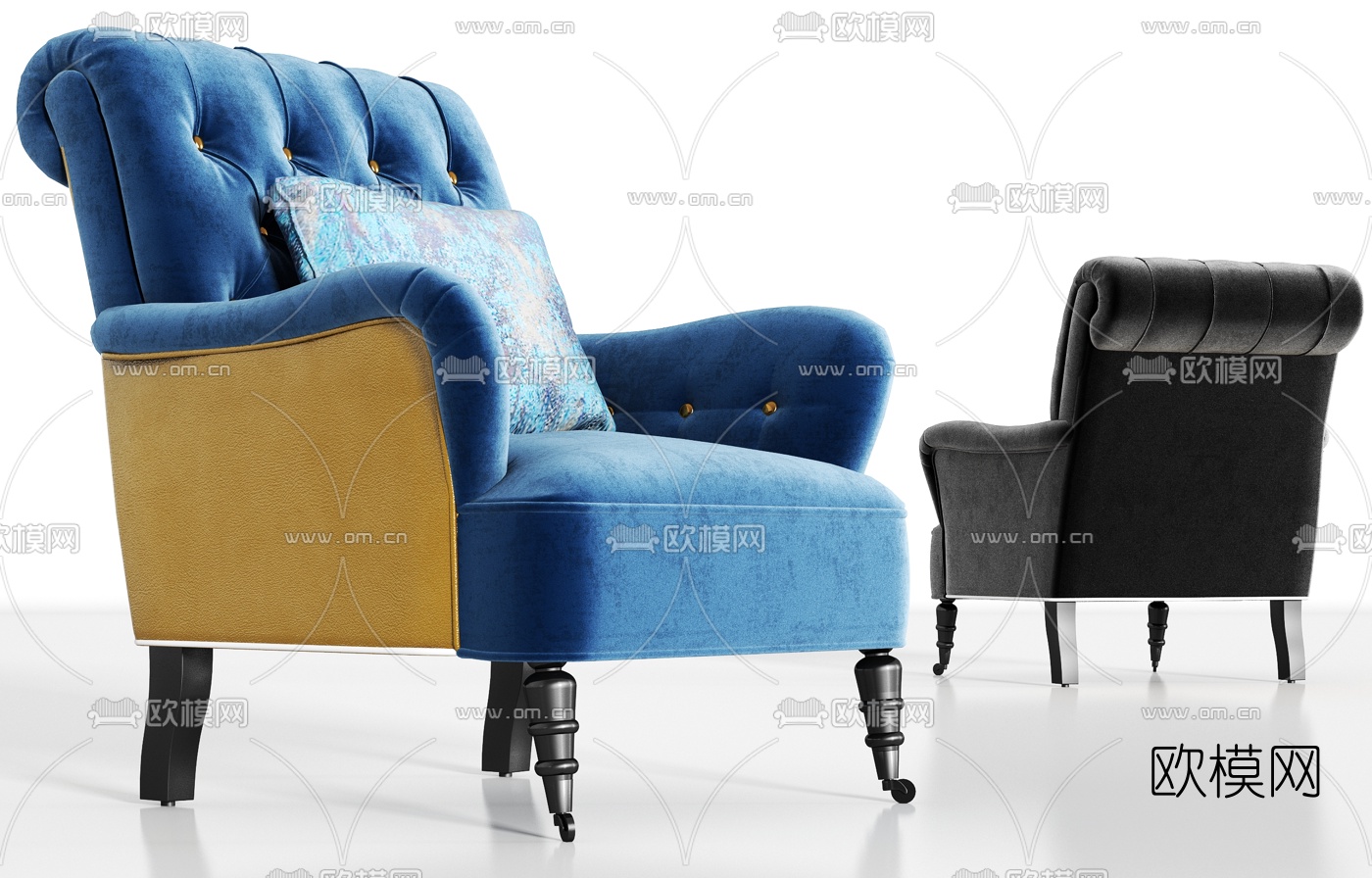 简欧绒布单人沙发3d模型下载