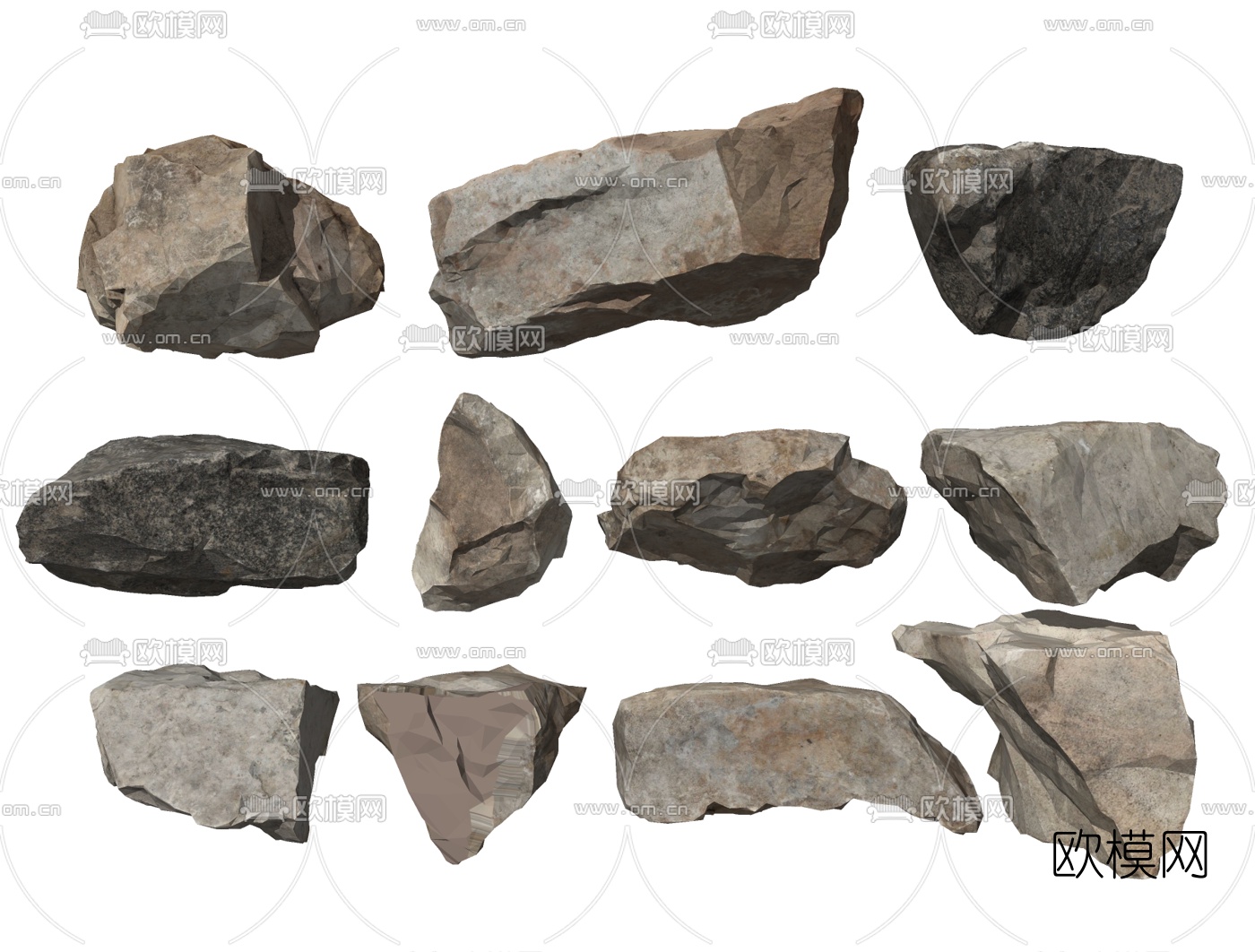 自然风石头组合su模型下载