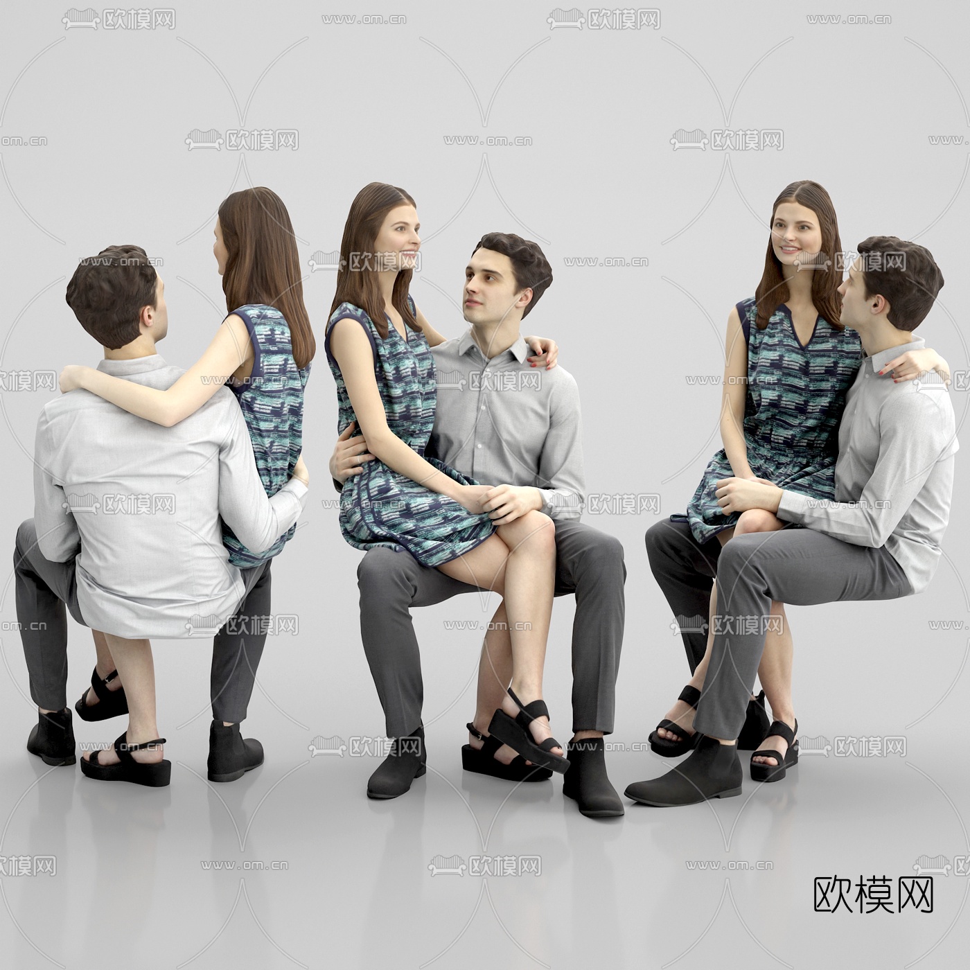 现代情侣坐姿3d模型