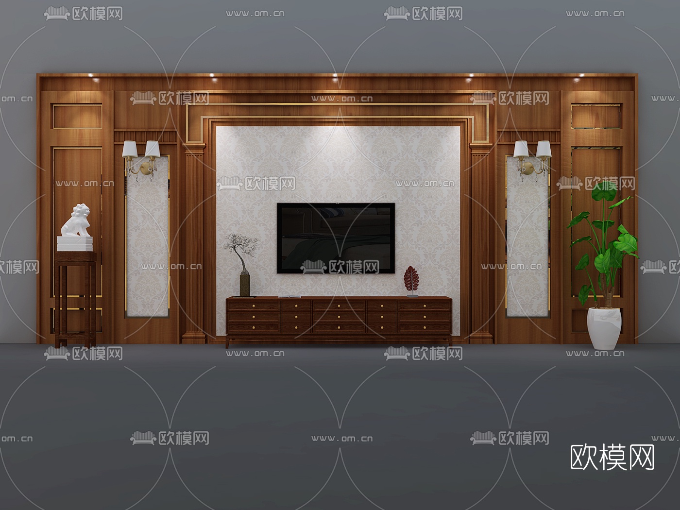 欧式电视墙免费3d模型