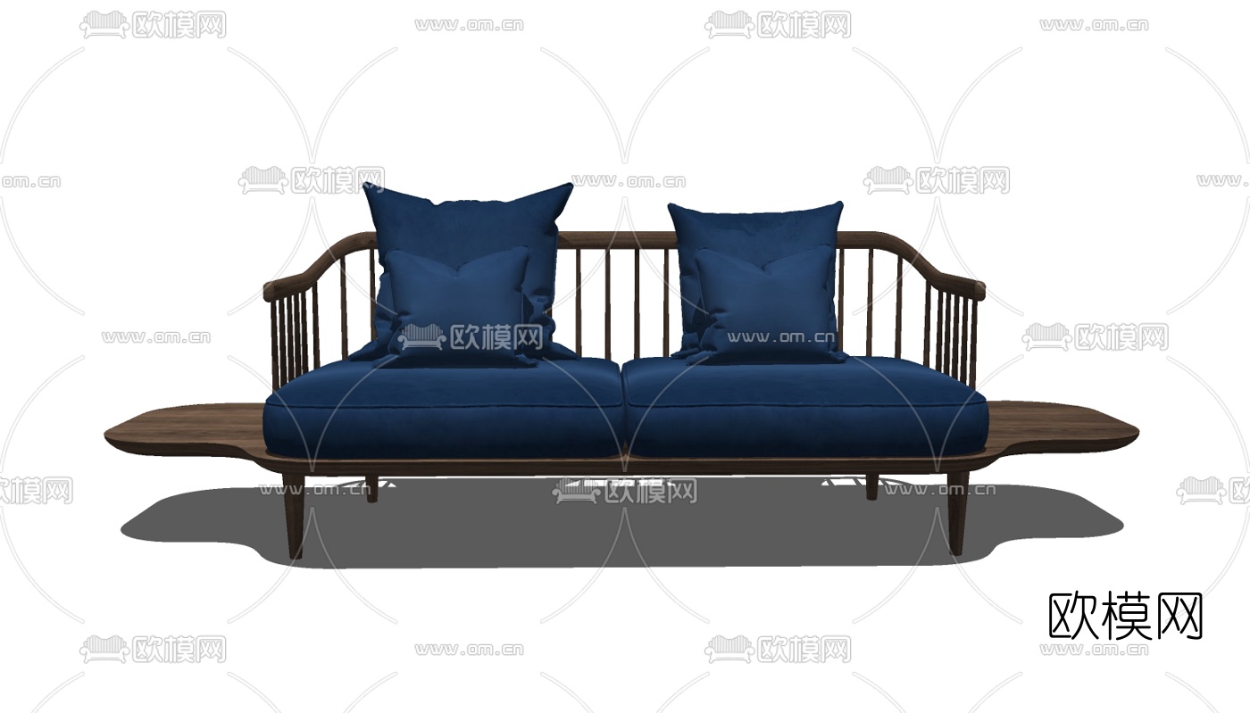 新中式实木双人沙发su模型下载（渲染图2）