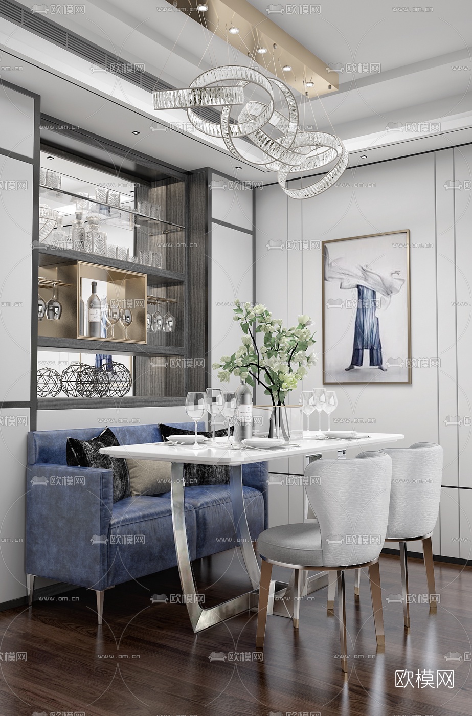 赛拉维设计 现代轻奢餐厅3d模型下载
