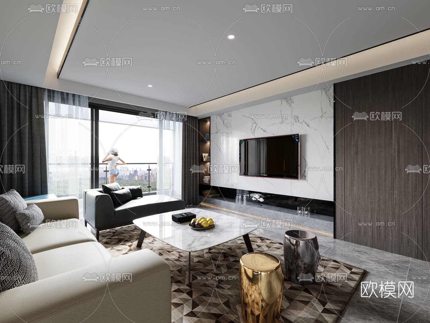 力设计新作现代客厅餐厅3d模型下载（渲染图3）