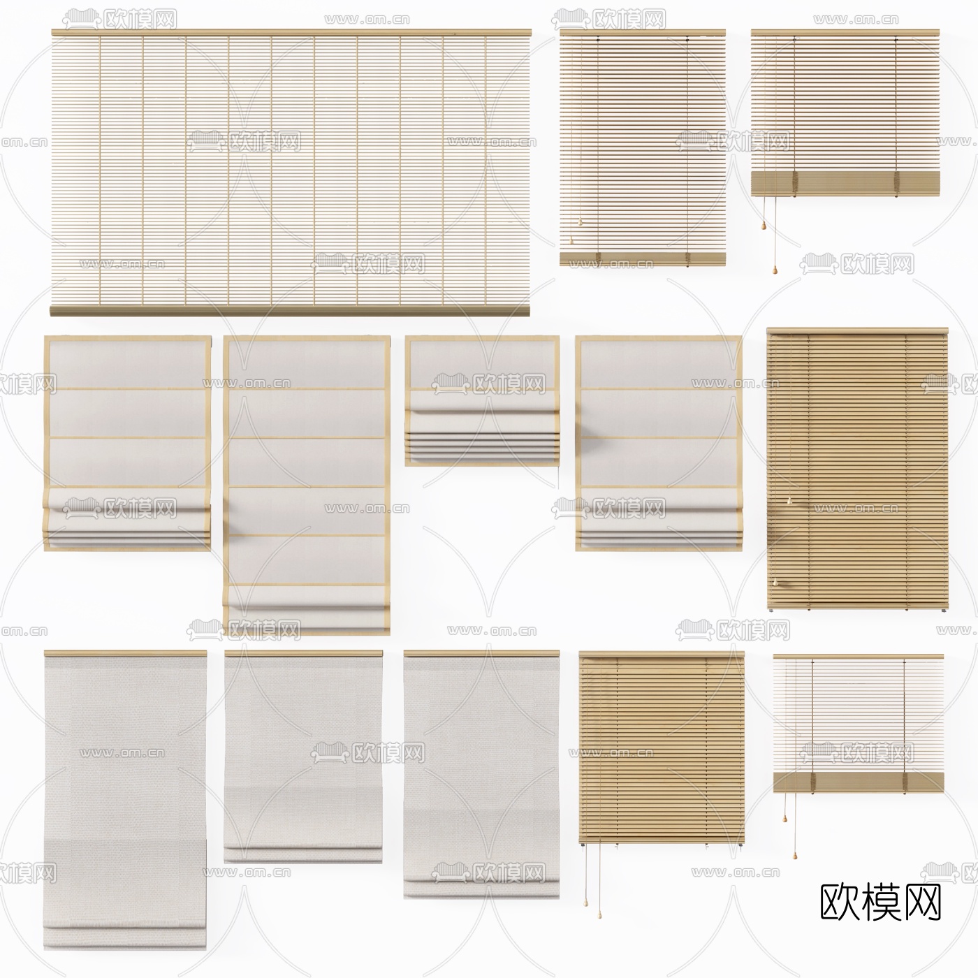 新中式竹帘百叶帘卷帘折叠帘3D模型