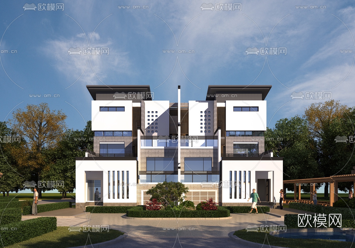 别墅建筑外观3d模型下载-3dmax模型免费下载-欧模网