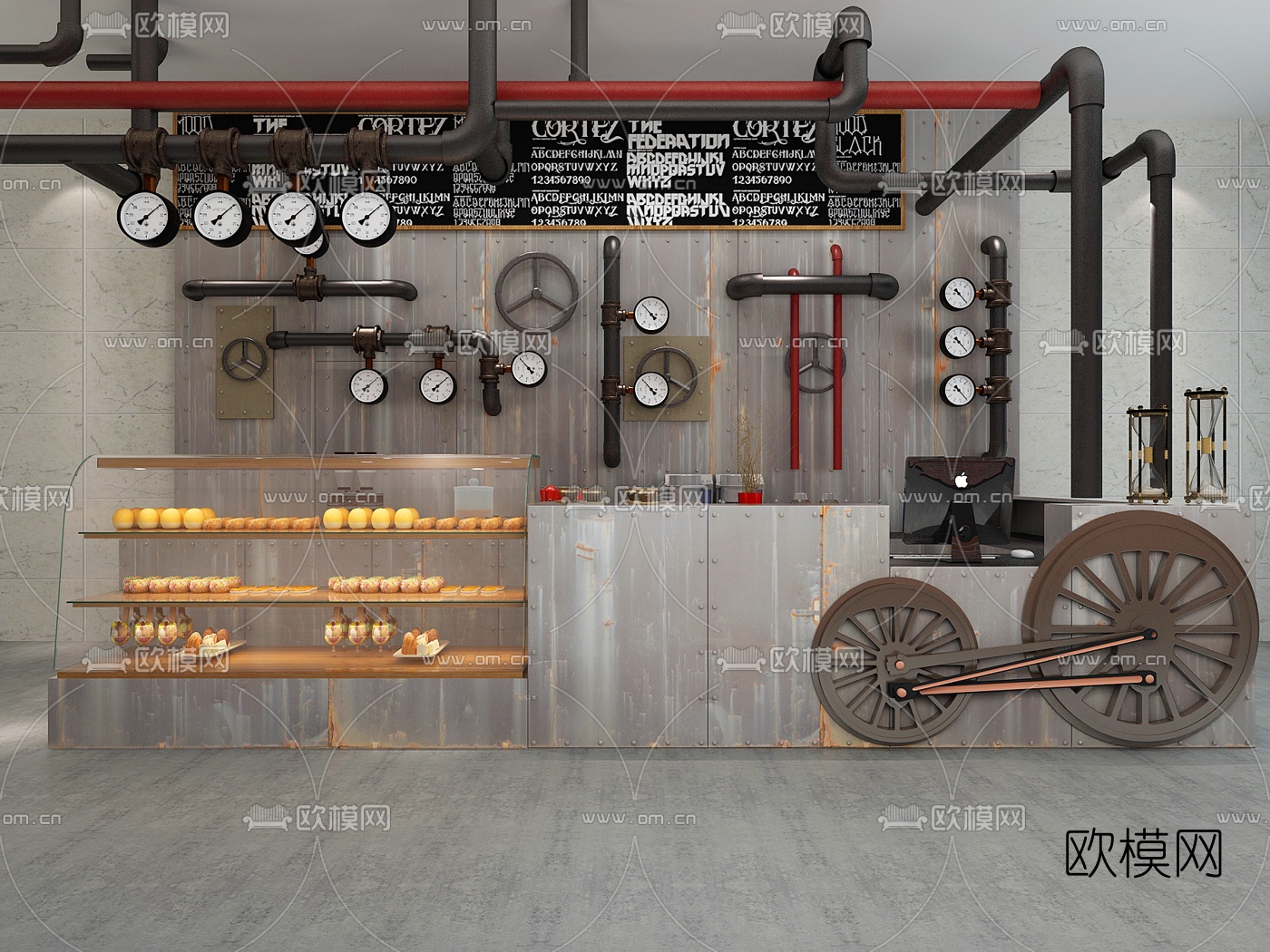 工业风复古吧台3d模型下载