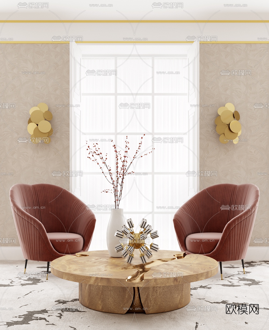 欧式休闲沙发茶几组合3D模型下载