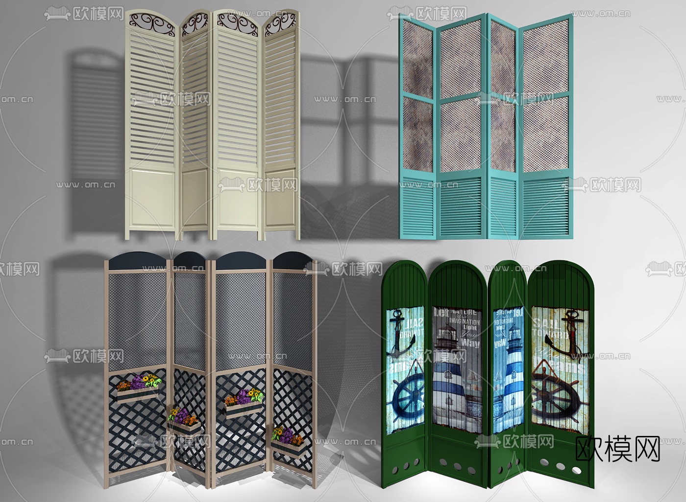 地中海实木屏风隔断3d模型下载（渲染图1）