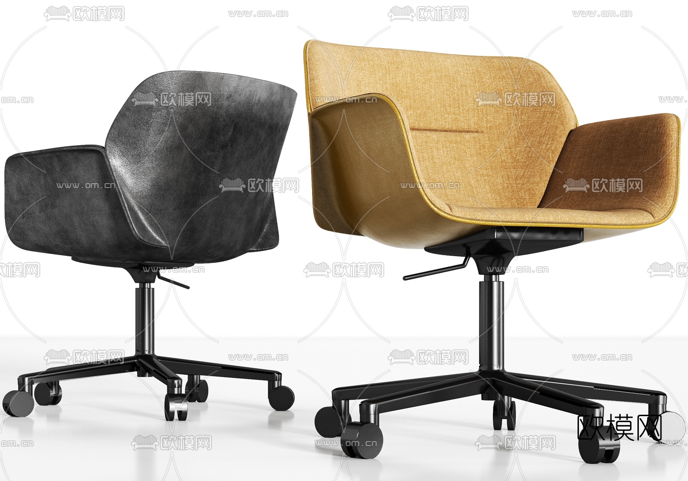 现代金属皮革办公单椅组合3d模型下载