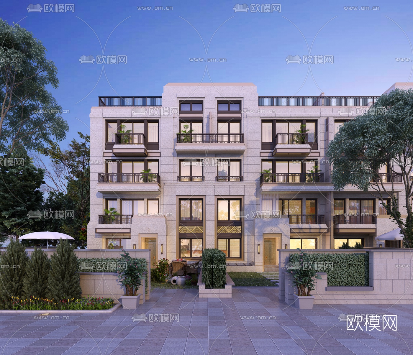 简欧住宅楼外观3d模型下载