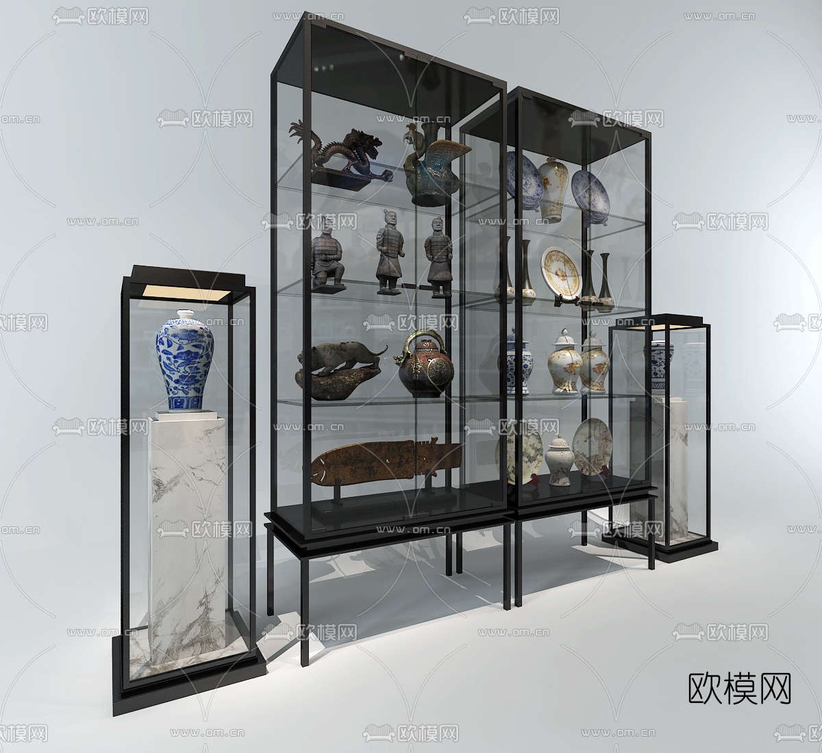 新中式文物展示柜3d模型下载（渲染图2）