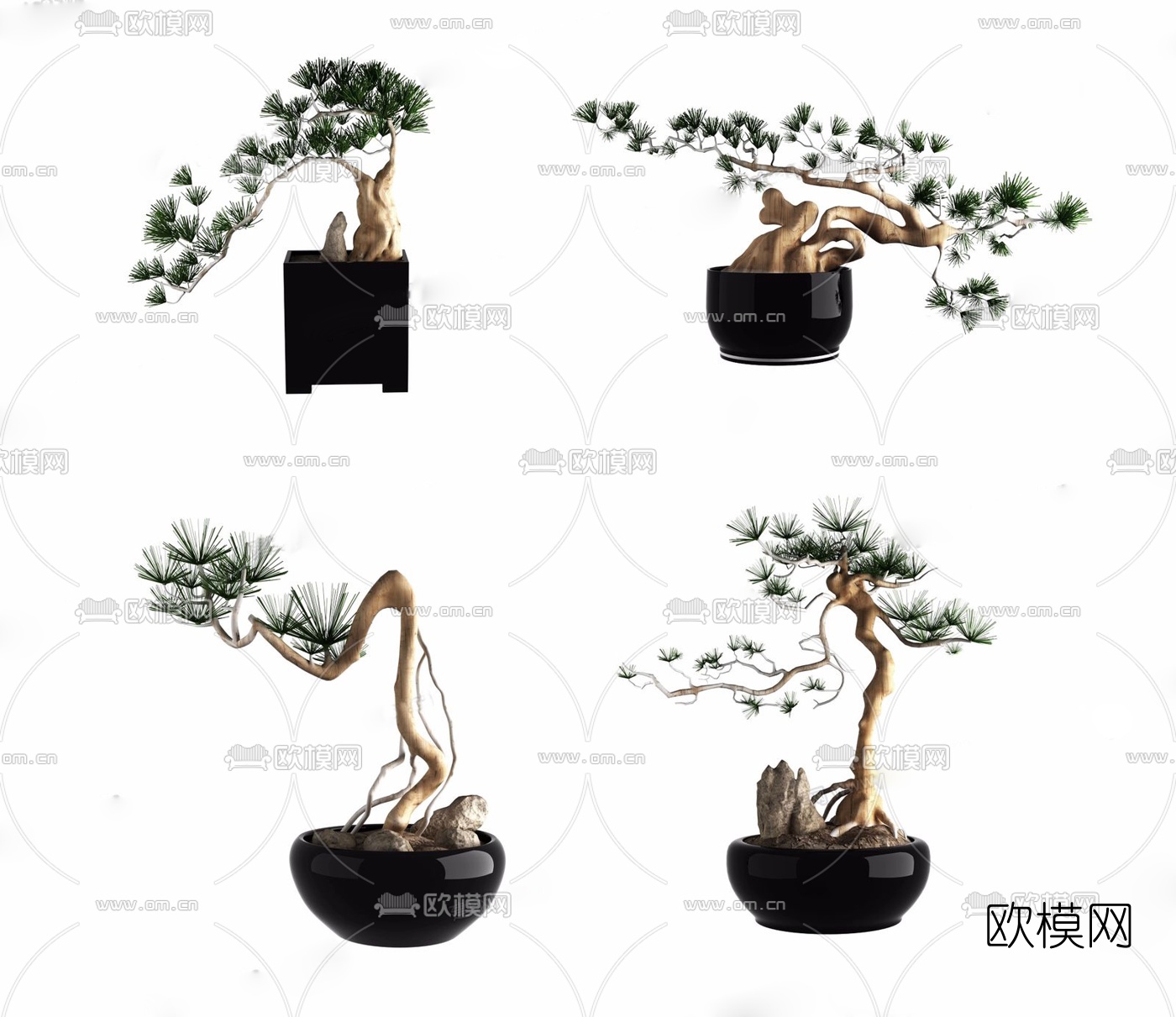 中式罗汉松盆景组合3D模型下载_ID10128953_3dmax免费模型-欧模网