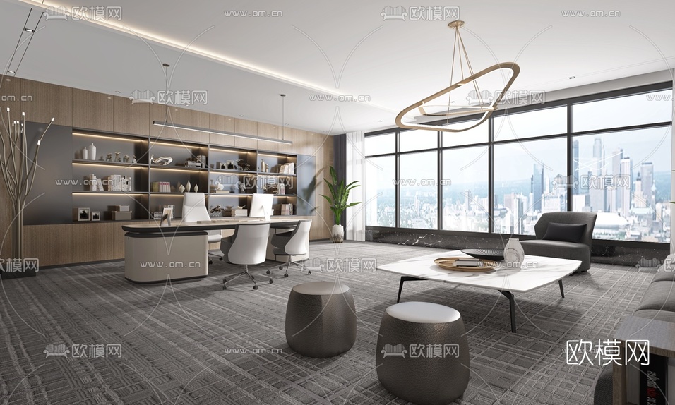 现代总经理办公室3d模型下载(渲染图1)