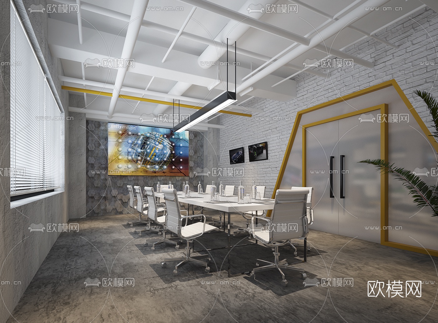 工业风格会议室3D模型下载