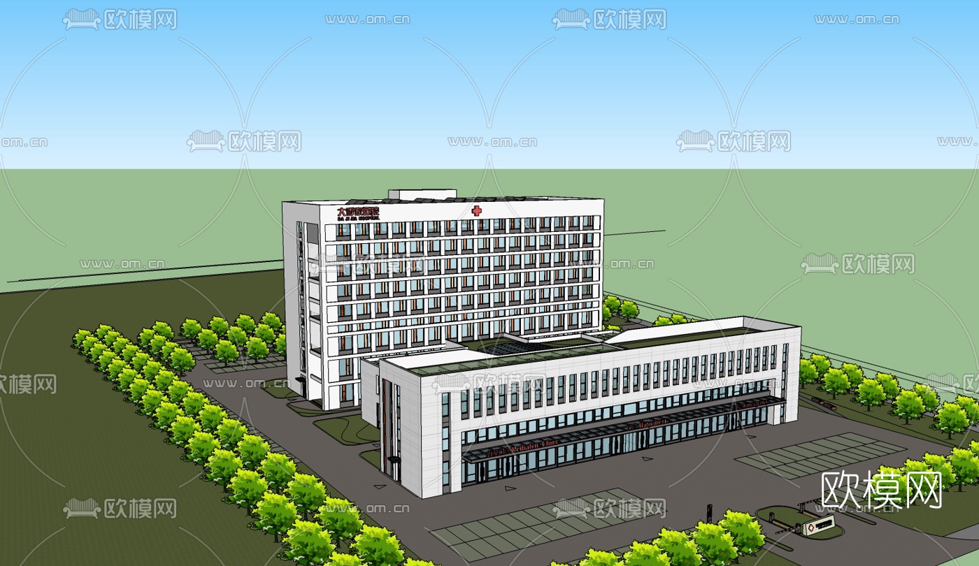 现代医院su模型下载（渲染图2）