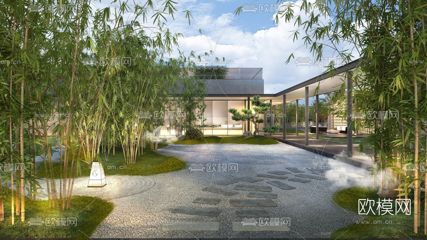 新中式酒店园林景观3d模型