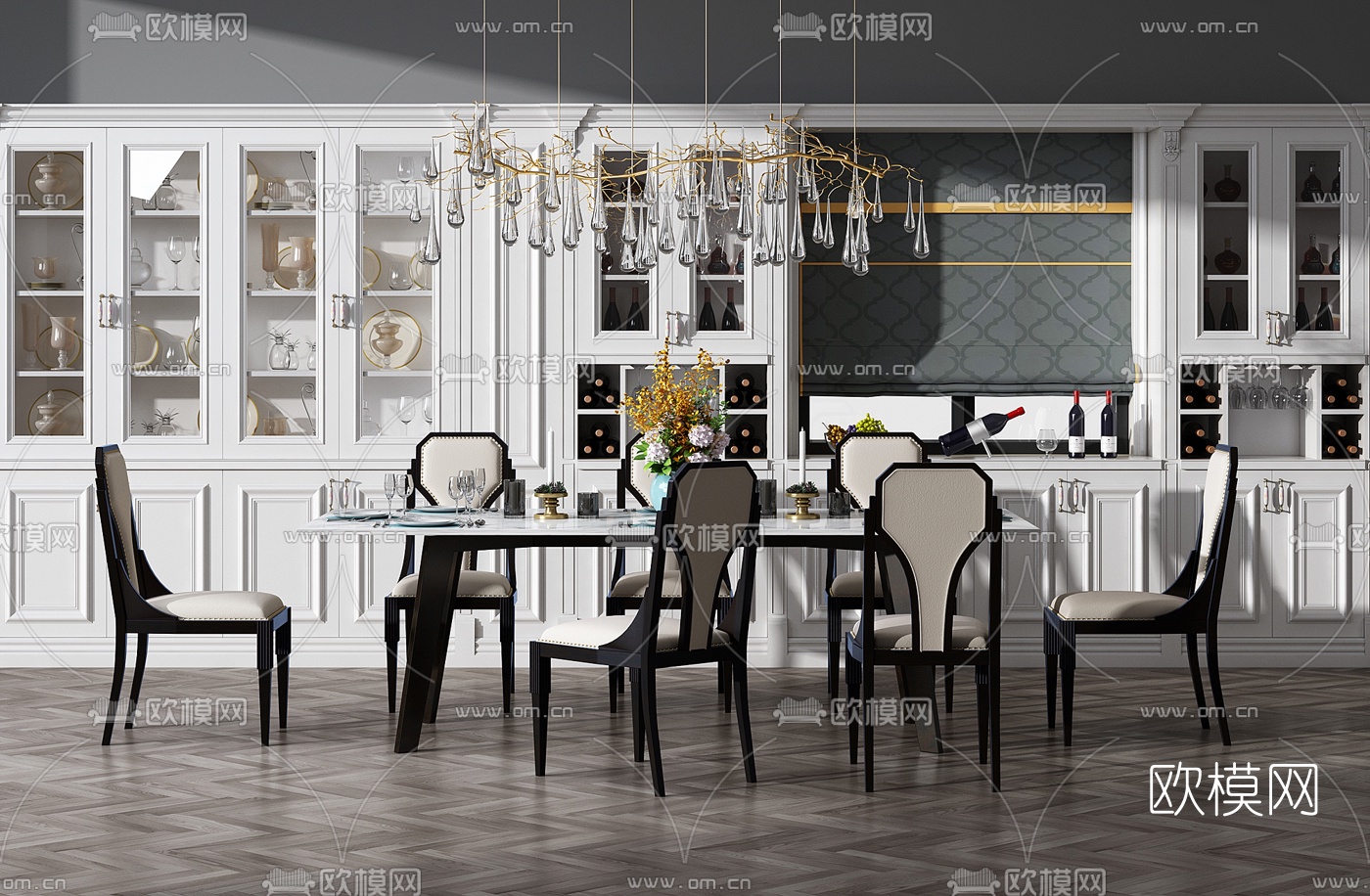 简欧大理石餐桌椅3d模型下载
