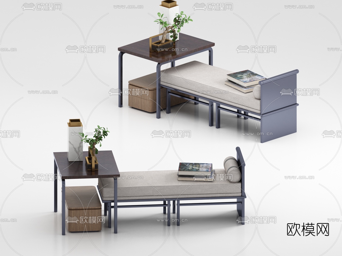 新中式布艺脚踏3d模型下载