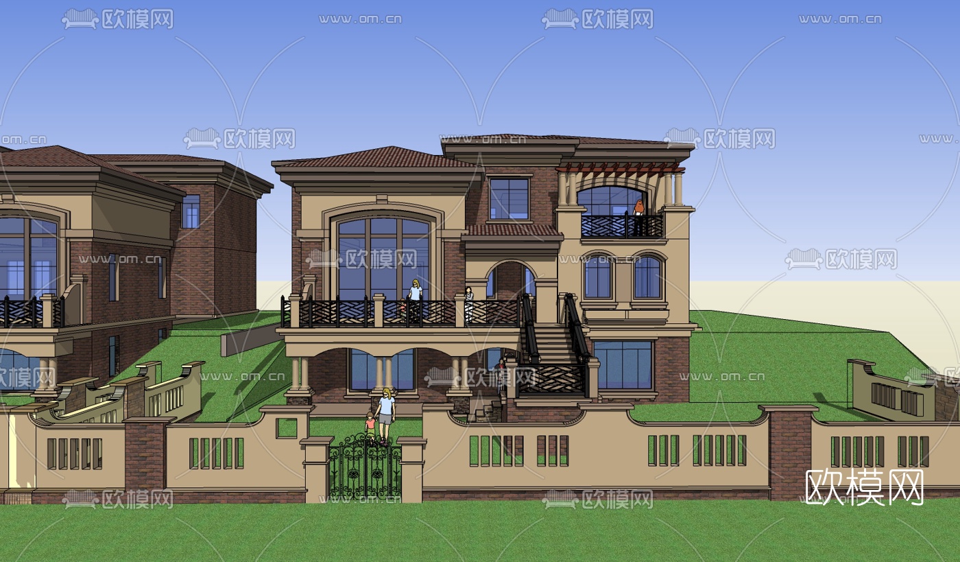 欧式独栋别墅su模型下载（渲染图3）