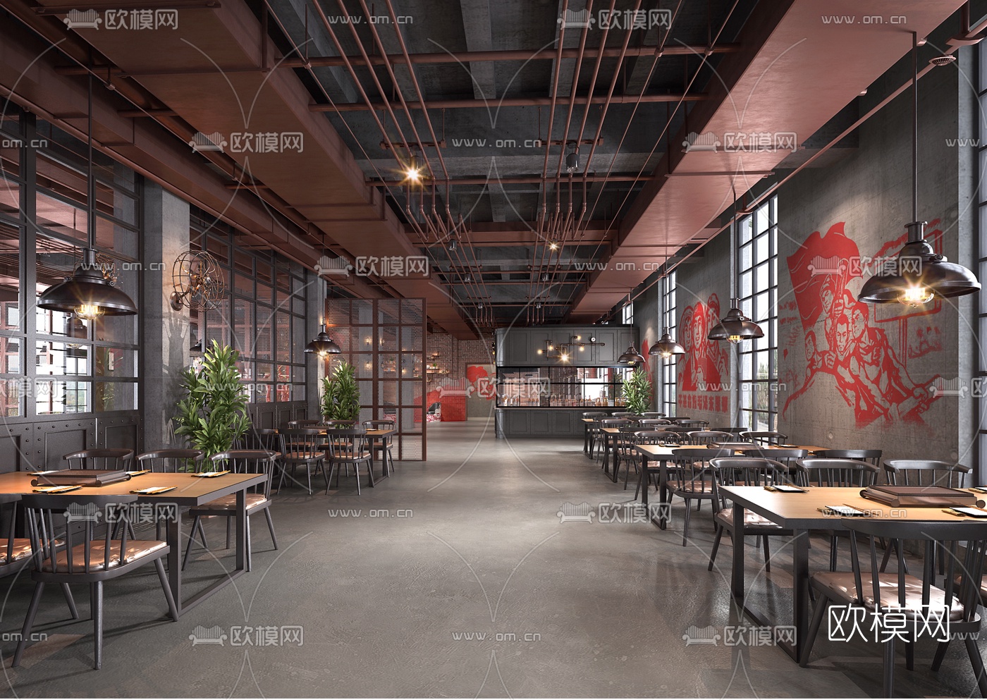 工业风复古烧烤店3d模型下载（渲染图4）