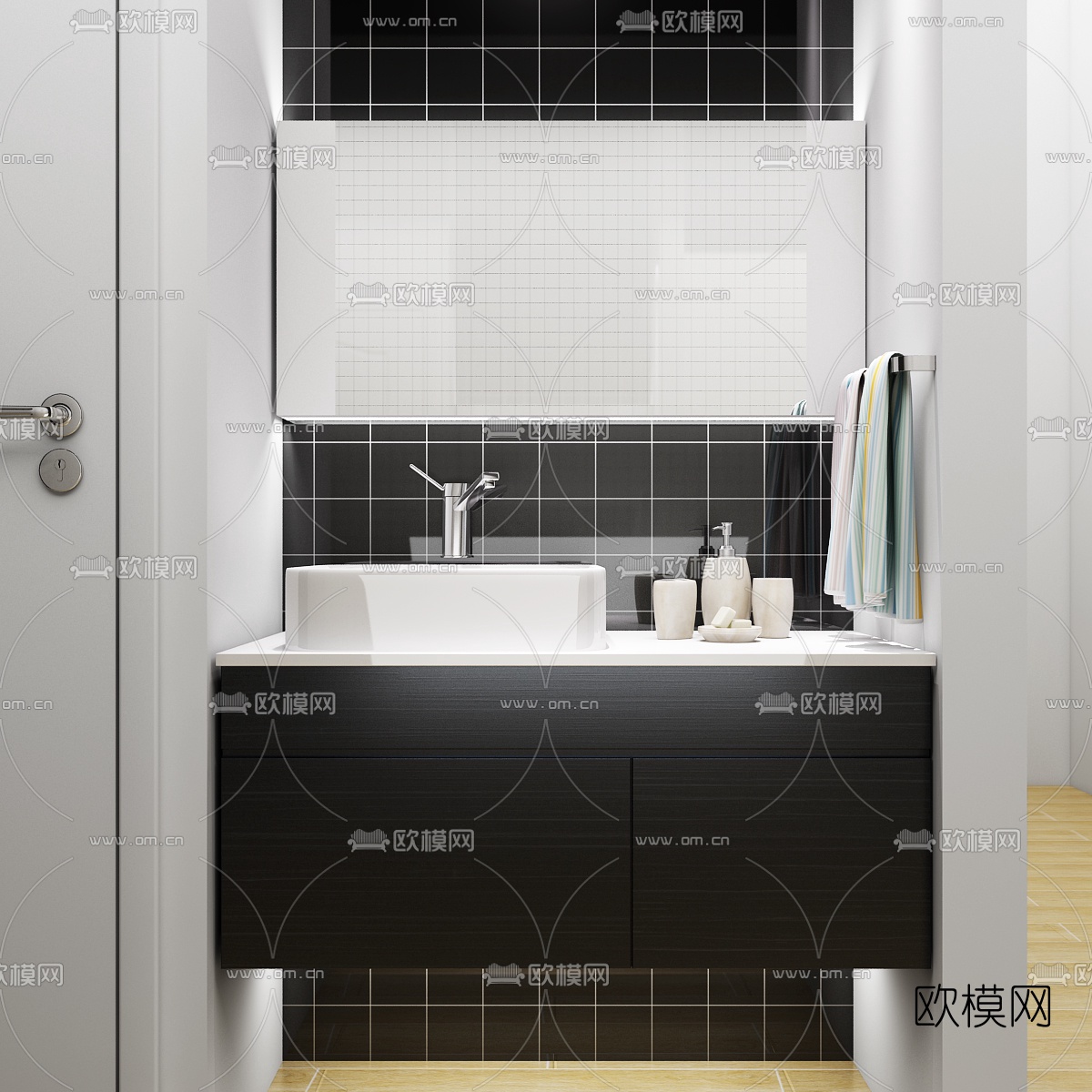 现代洗手台卫浴柜3d模型下载（渲染图1）
