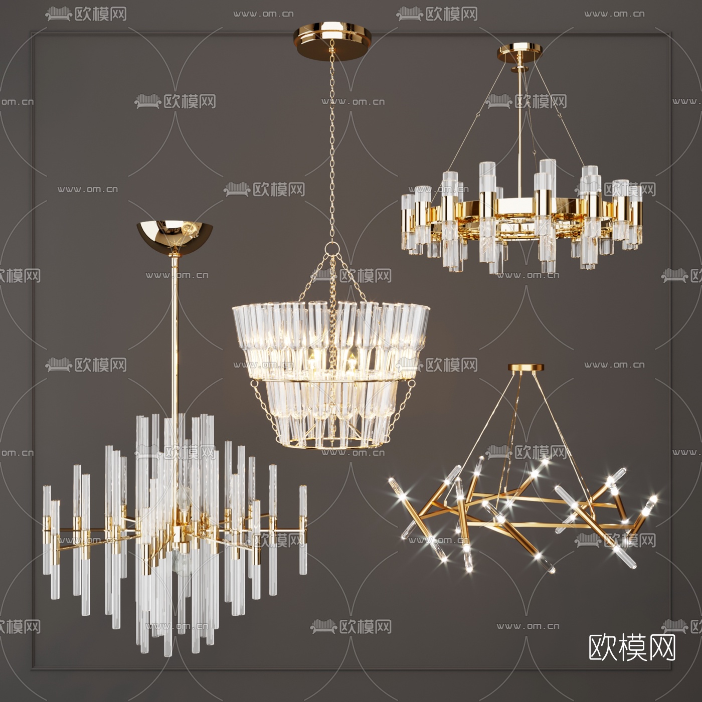 现代金属水晶吊灯3d模型下载