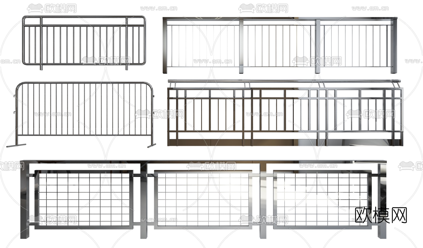 现代不锈钢护栏组合3d模型
