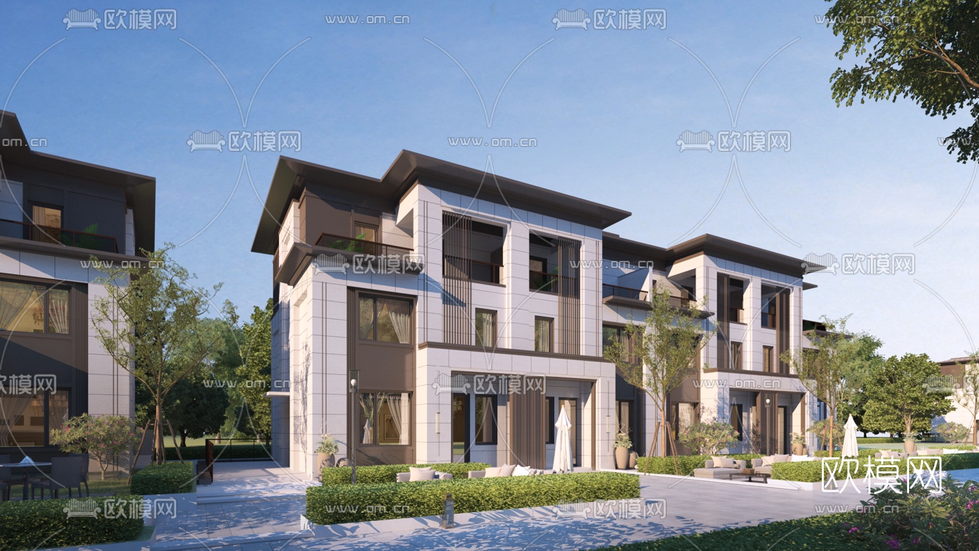 现代双拼别墅外观3d模型下载