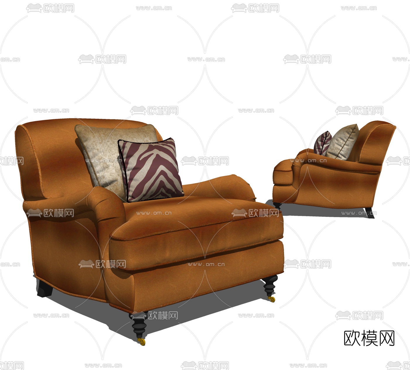 简欧布艺单人沙发su模型下载