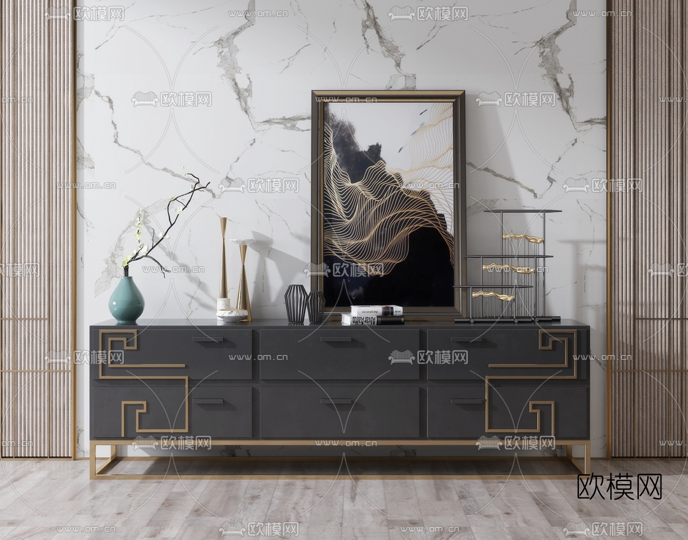 新中式实木电视柜3d模型下载