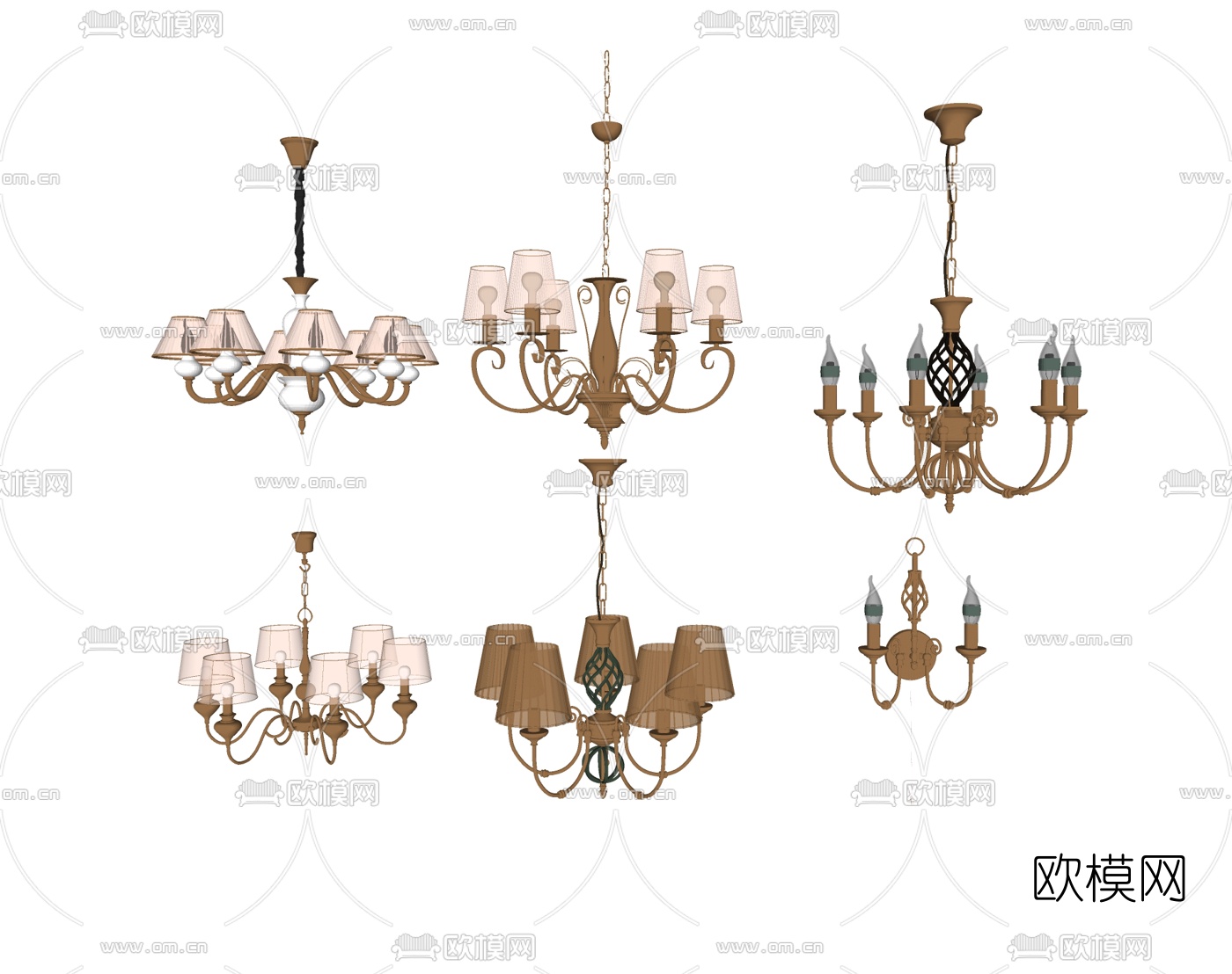 欧式金属烛台吊灯组合su模型下载