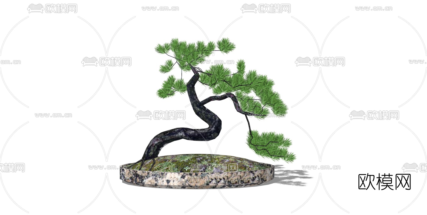 现代迎客松盆栽su模型下载