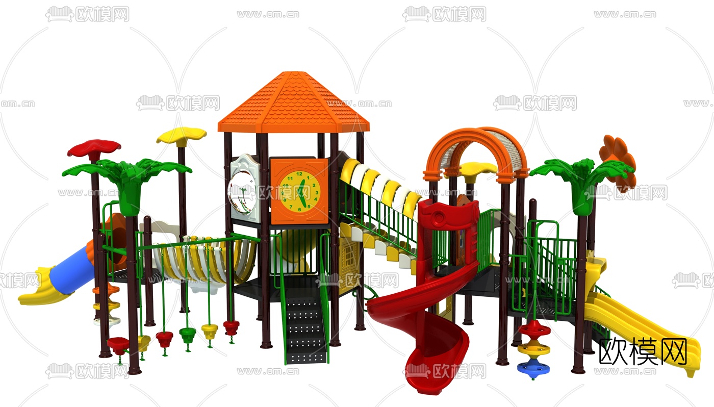 现代儿童滑梯游乐设施3d模型下载（渲染图2）