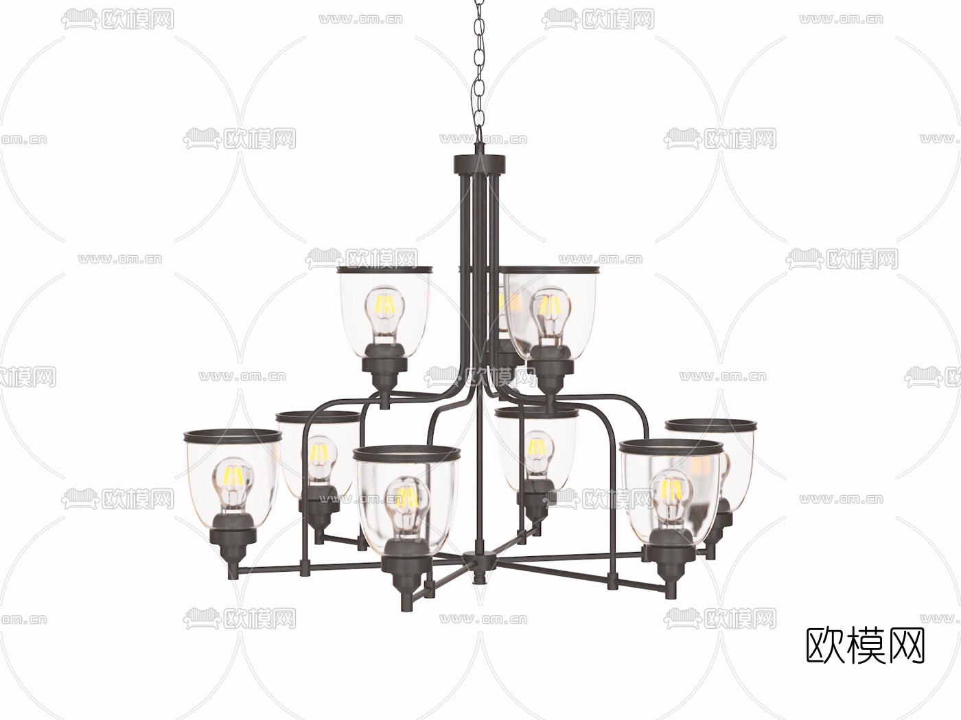 美式吊灯壁灯组合3d模型下载（渲染图3）