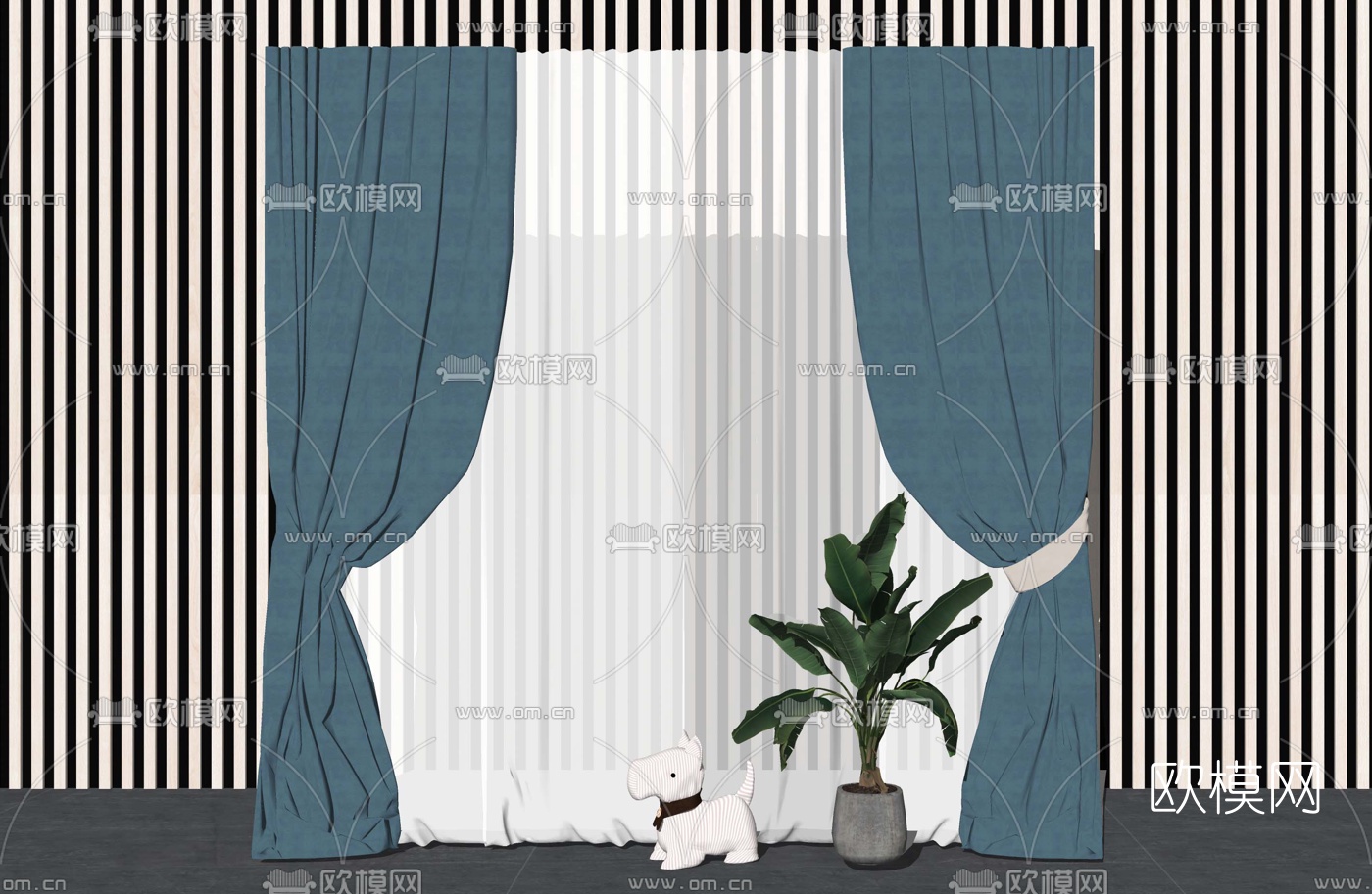 现代布艺窗帘su模型下载（渲染图4）
