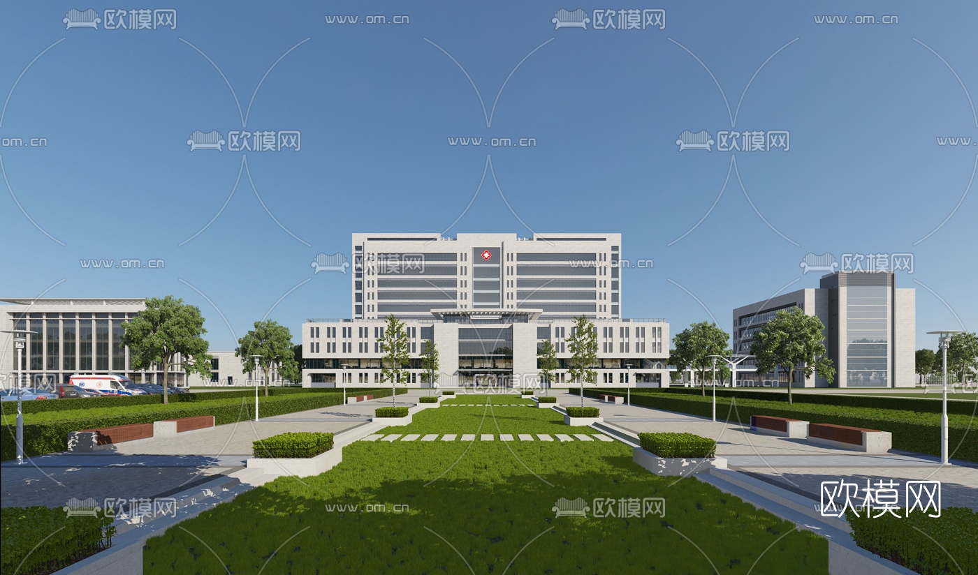 现代医院外观3d模型